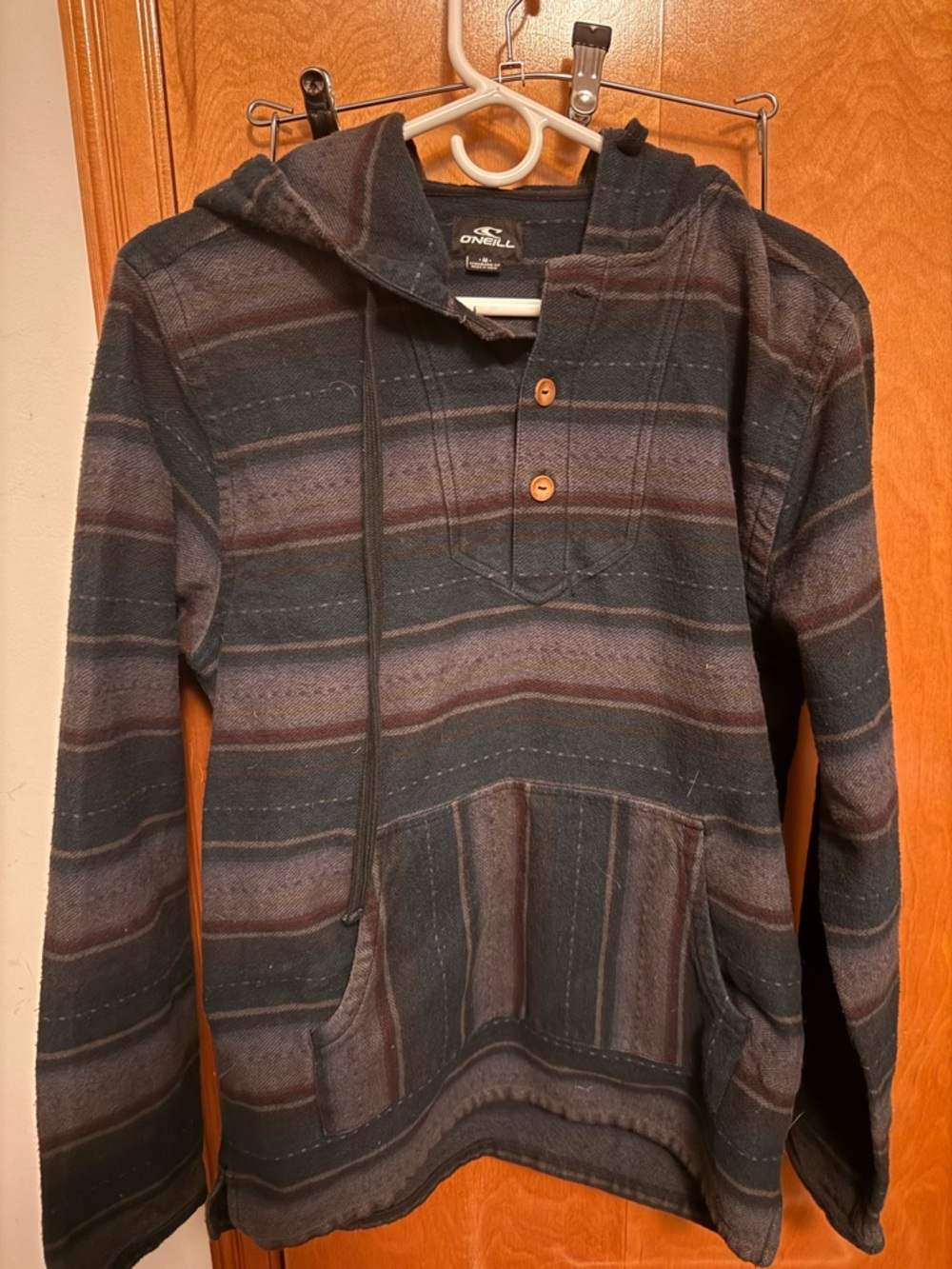 O'Neill Striped Hooded Flannel Pullover - Teal & Brown